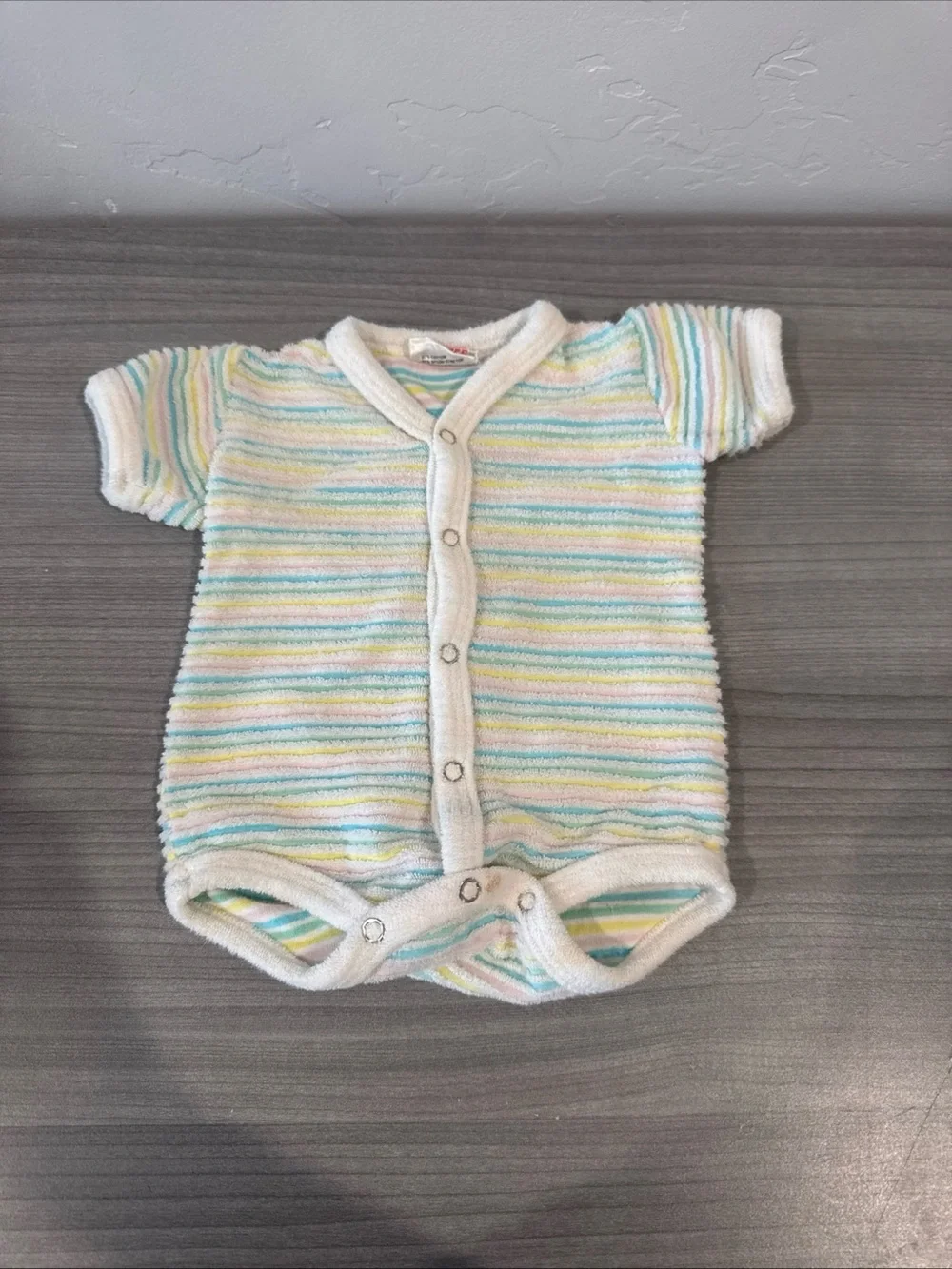 Vintage Chalk Duster 3-6 Months Baby Clothes Short Sleeve  Striped Terry  Cloth